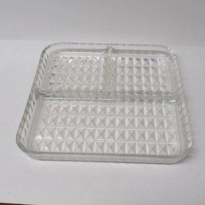 Jeannette Depression Glass Crystal WINDSOR Diamond 8 1/4 Square 3-Pt Relish Tray